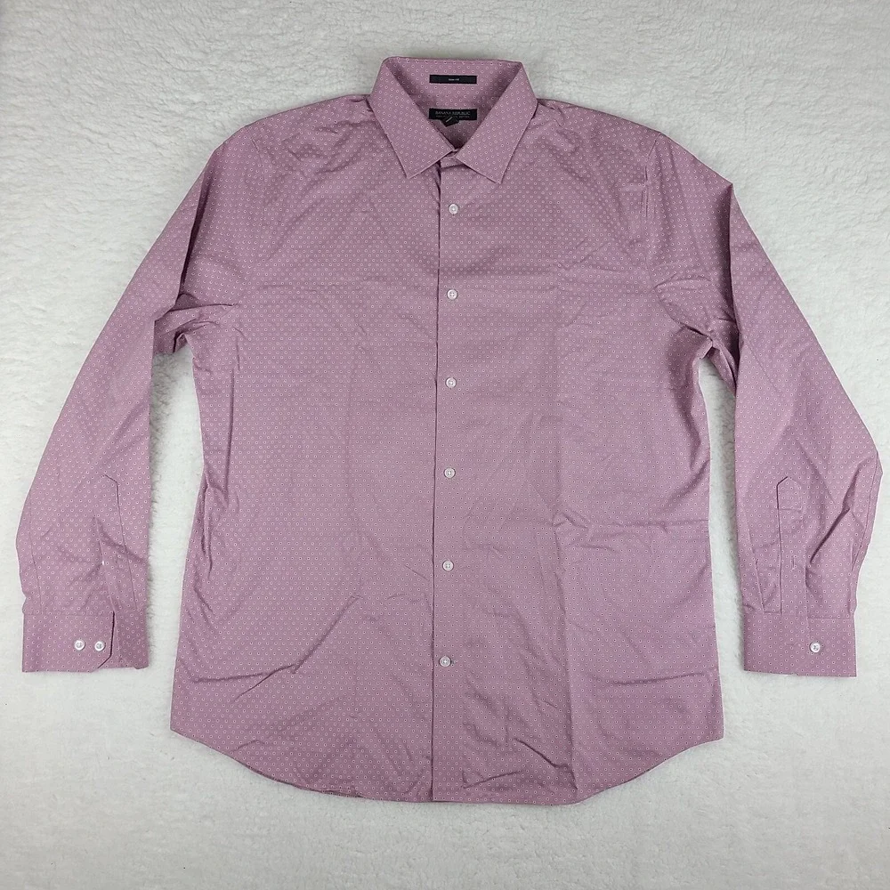 Banana Republic Shirt‎ Mens XL Purple White Slim Fit Non Iron Dress Button Up